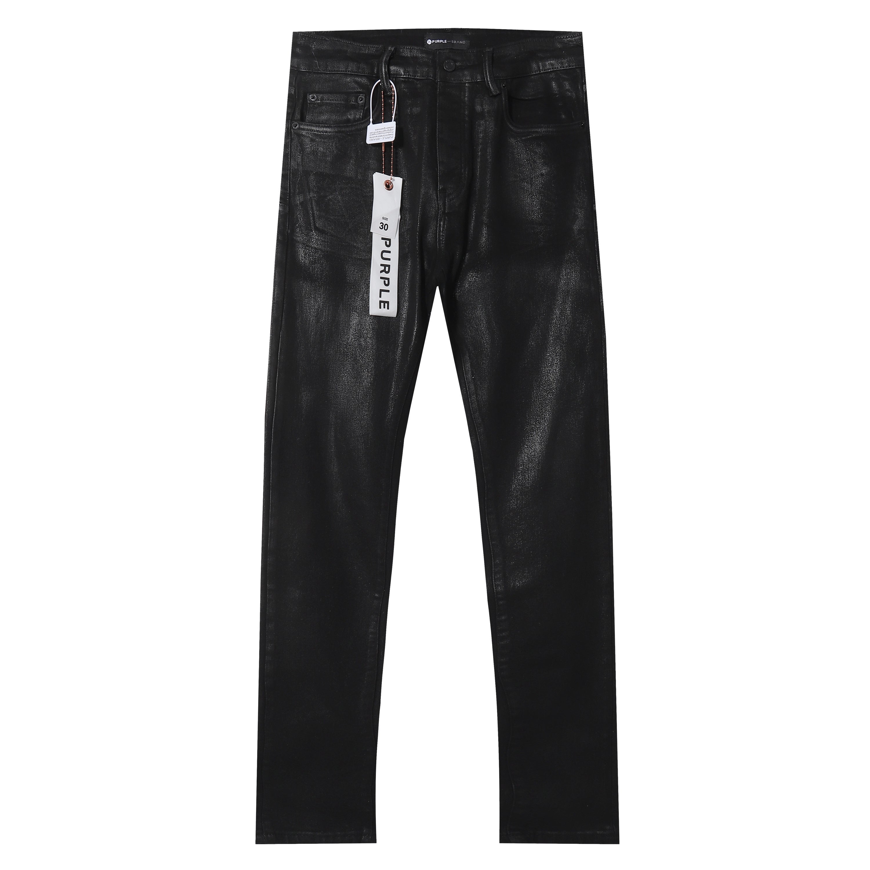 Purple‑Brand Black Coated Shiny Straight Leg Denim Jeans