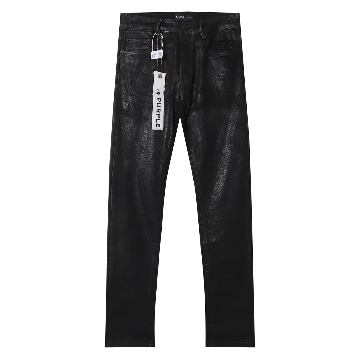 Purple‑Brand Black Coated Shiny Straight Leg Denim Jeans