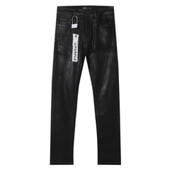 Purple‑Brand Black Coated Shiny Straight Leg Denim Jeans