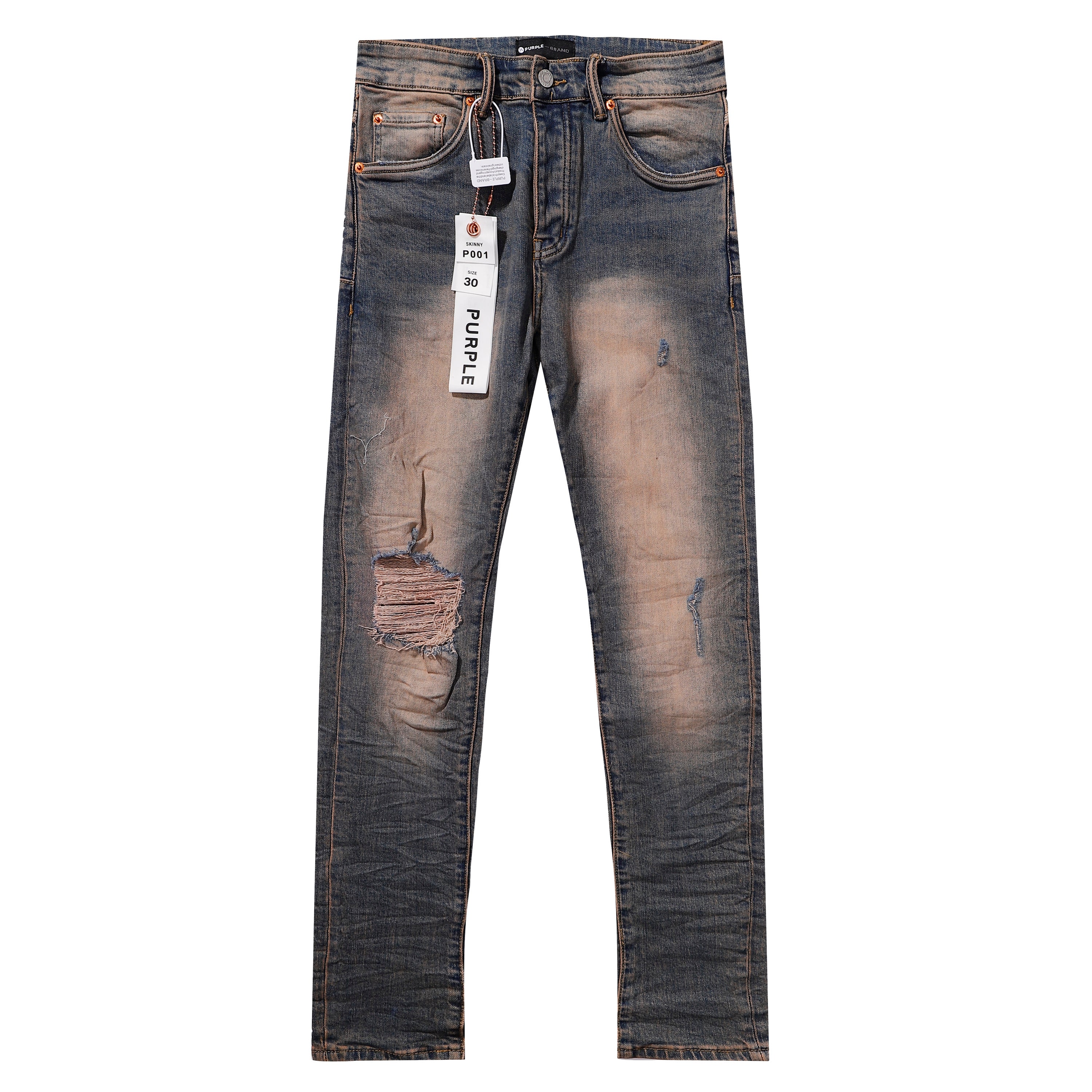 Purple‑Brand Vintage Brown‑Tone Heavy Distressed Frayed Straight Leg Jeans