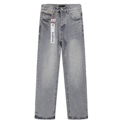 Purple‑Brand Light Acid‑Wash Radial Rhinestone Wide Leg Jeans