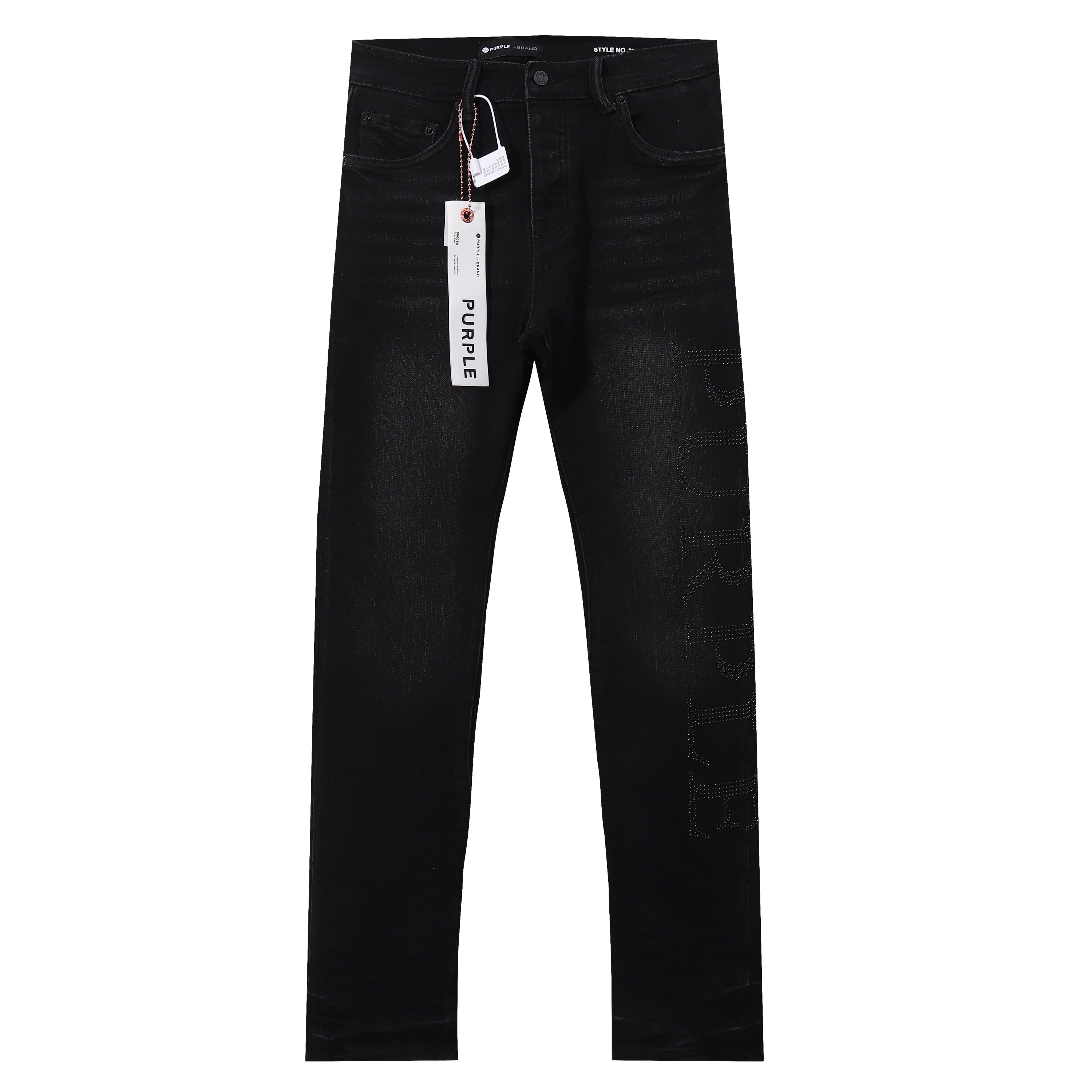 Purple‑Brand Rhinestone Letter Logo Straight Leg Jeans