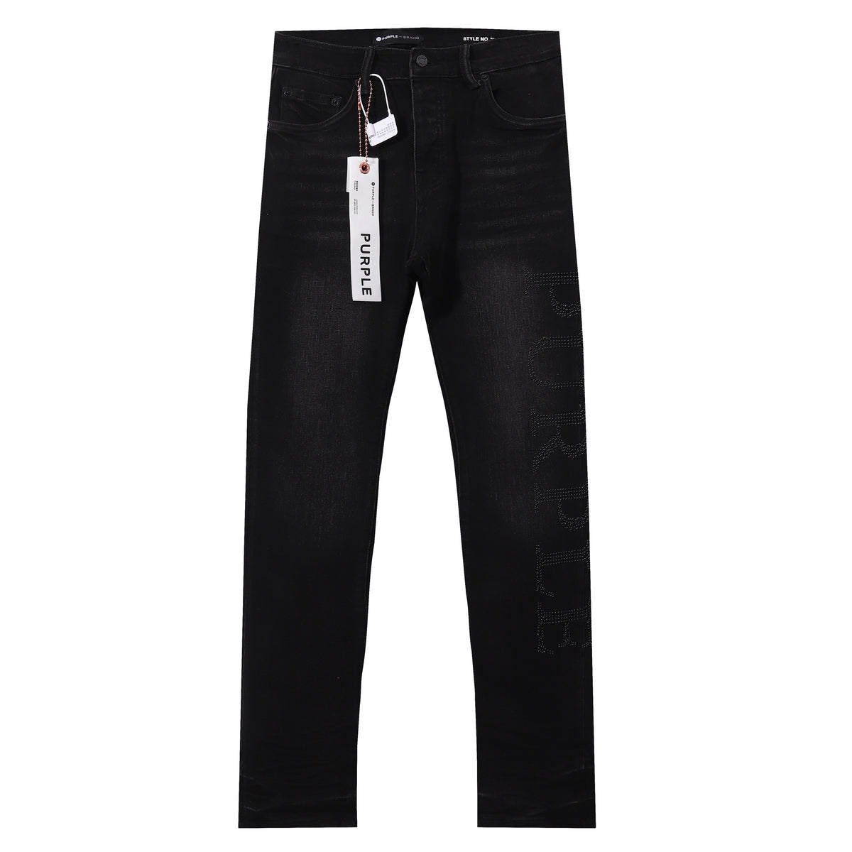 Purple‑Brand Rhinestone Letter Logo Straight Leg Jeans