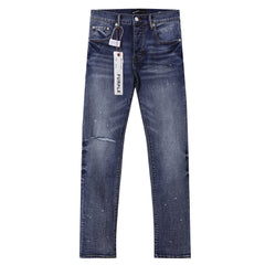 Purple‑Brand Dark Wash Splatter Paint Ripped Straight Jeans
