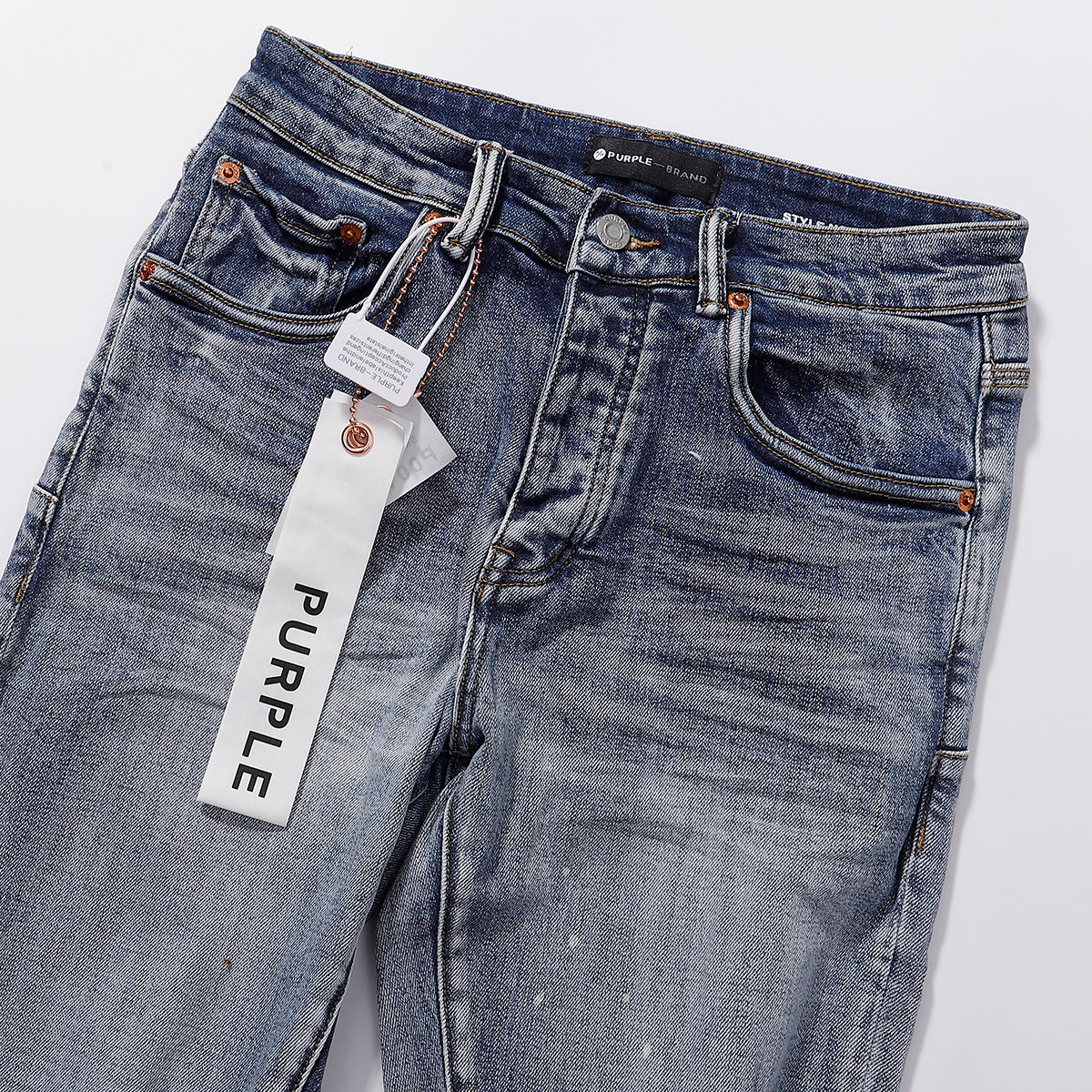 Purple‑Brand Gradient Dip‑Dye Knee Frayed Ripped Splatter Paint Straight Leg Jeans