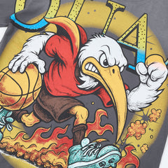 DUAA Basketball Eagle Cartoon Vintage Grey Washed T-Shirt