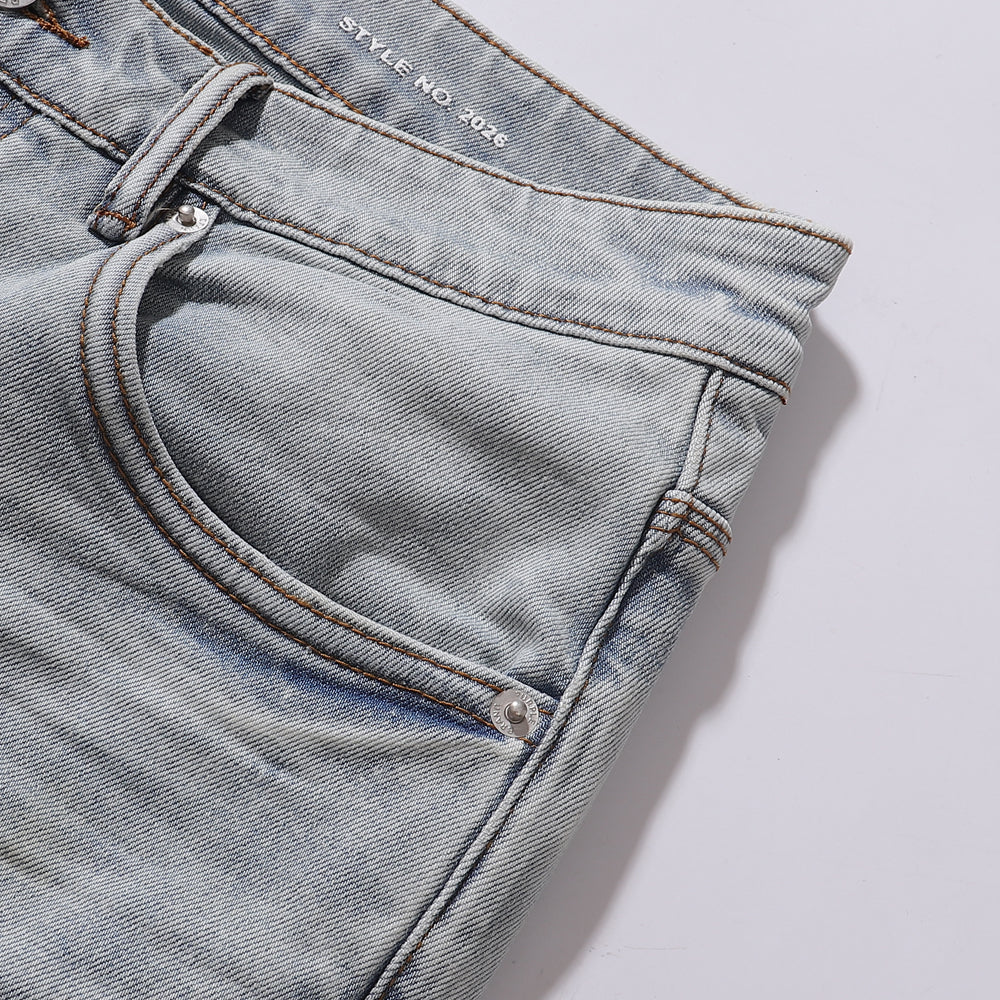 Purple‑Brand Men Light Wash Straight Jeans Sequin Patch Ripped Distressed Denim Pants Streetwear Trousers