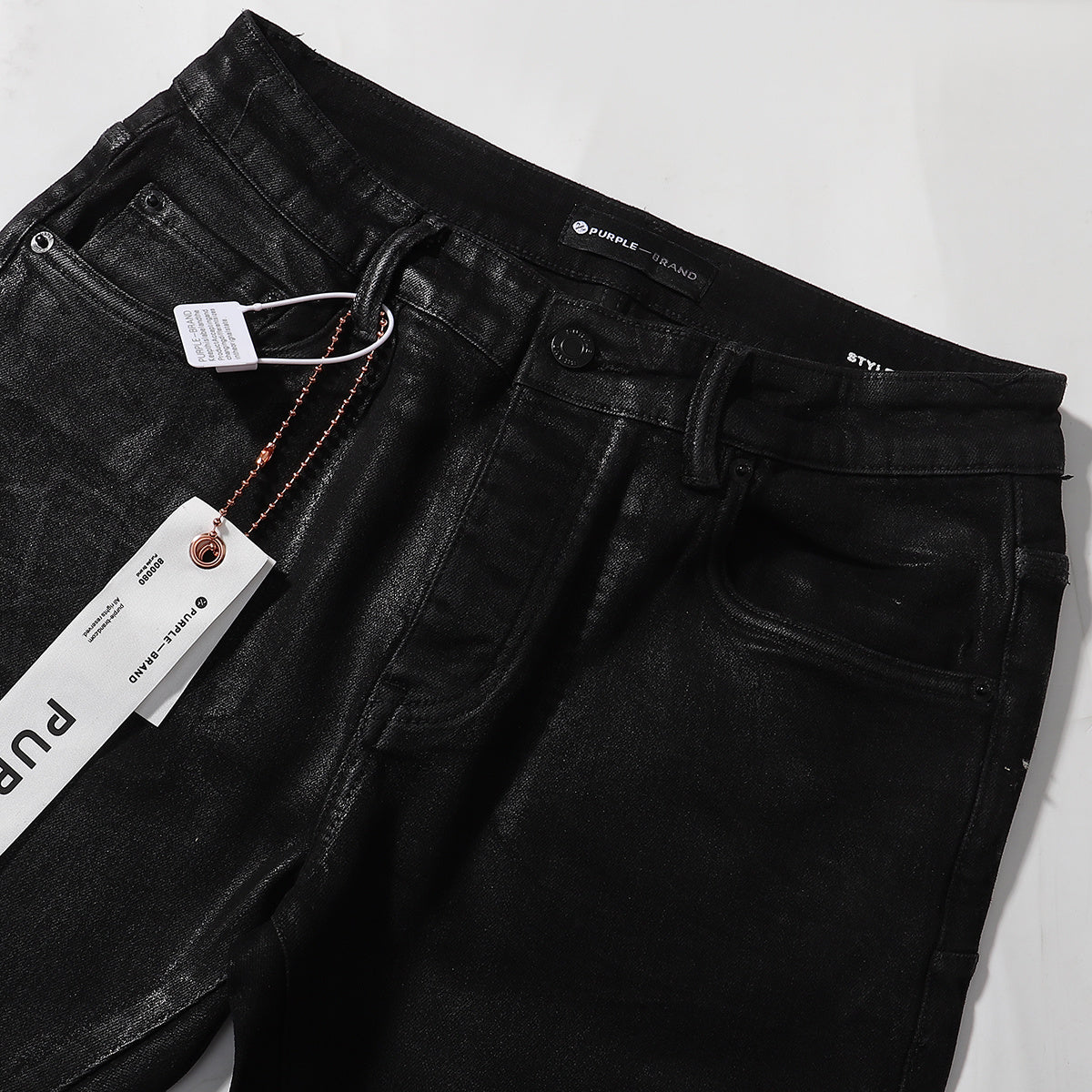 Purple‑Brand Black Coated Shiny Straight Leg Denim Jeans