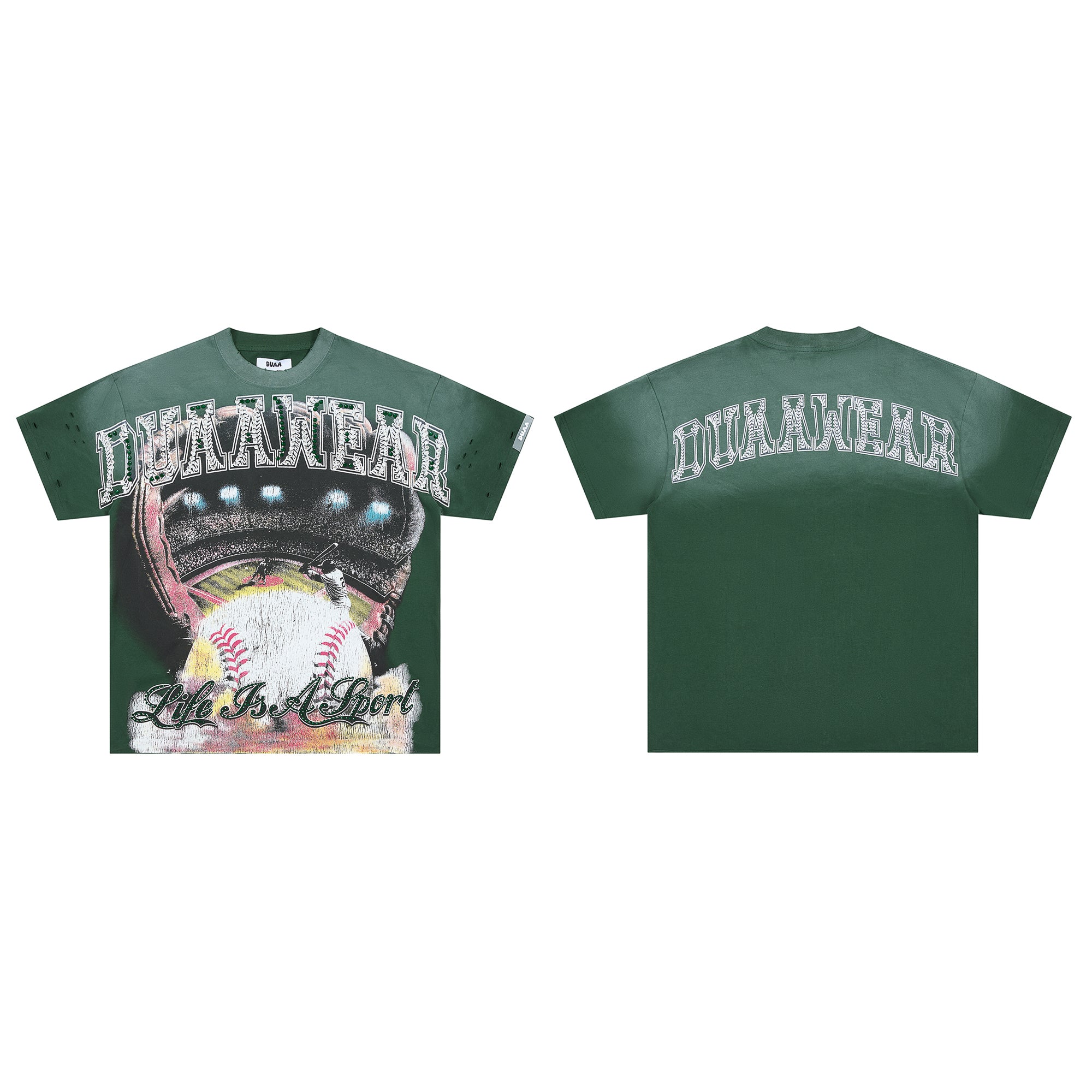DUAA DUMAAWEAR Baseball Stadium Vintage Distressed Washed T-Shirt