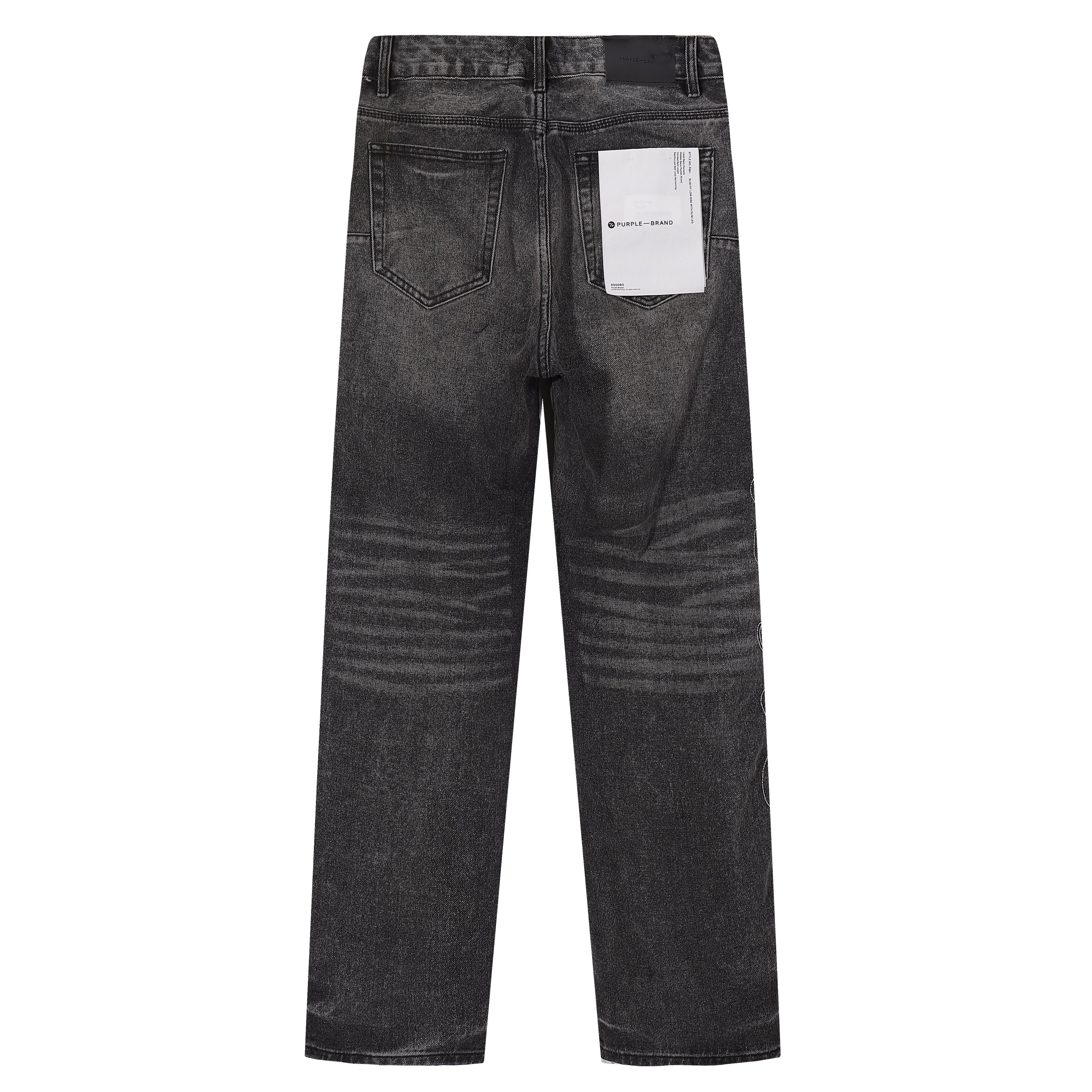 Purple‑Brand Black Washed Gothic Letter Embroidery Wide Leg Jeans
