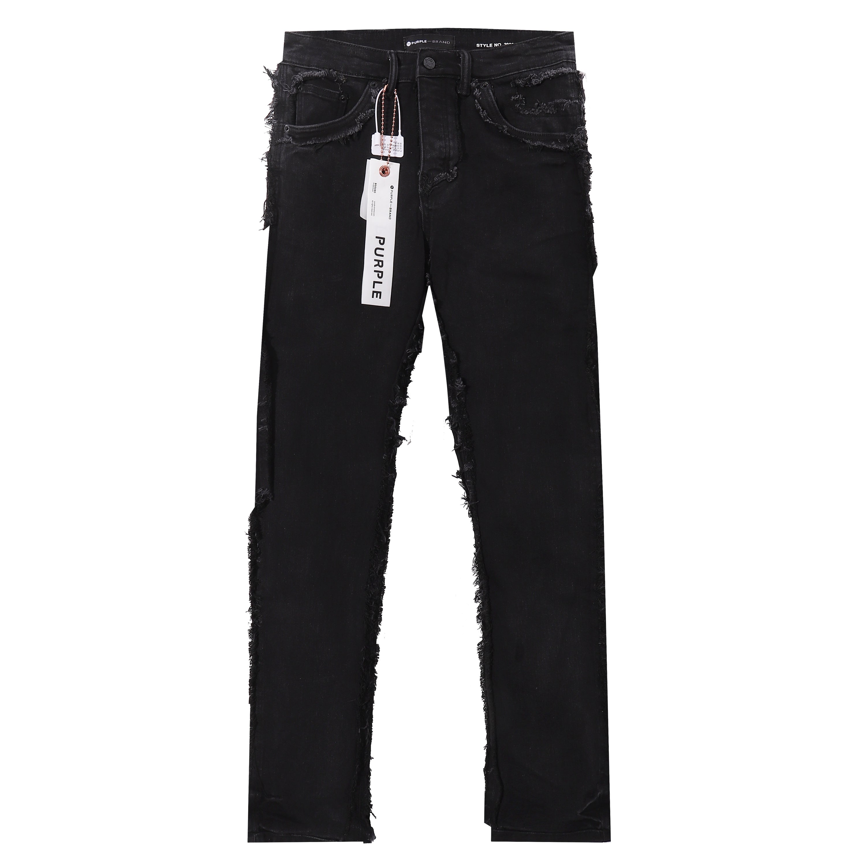 Purple‑Brand Black Raw Frayed Edge Straight Leg Jeans
