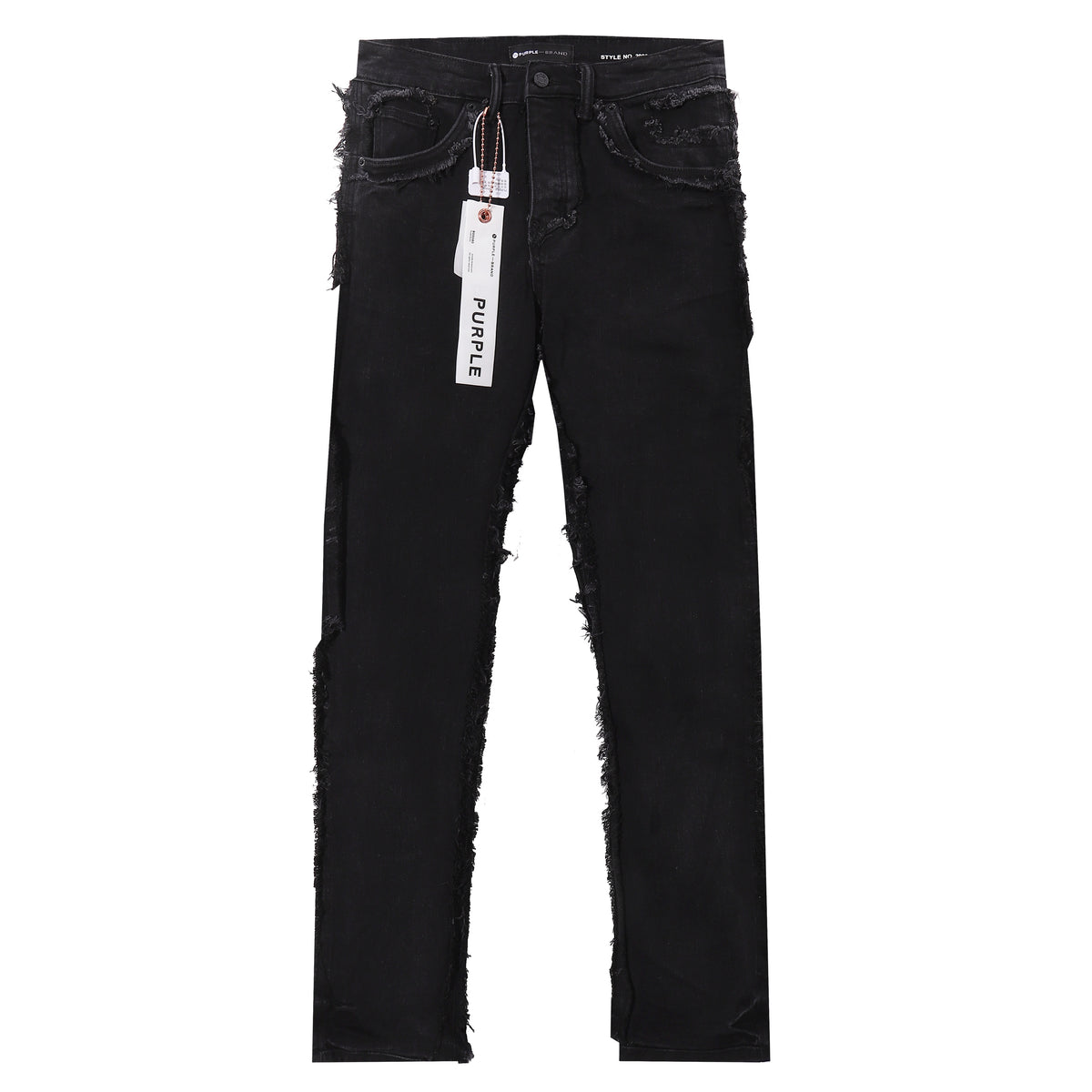 Purple‑Brand Black Raw Frayed Edge Straight Leg Jeans