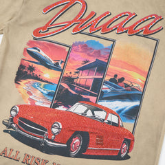 DUAA All Risk No Regrets Retro Classic Car Vintage Khaki Washed T-Shirt