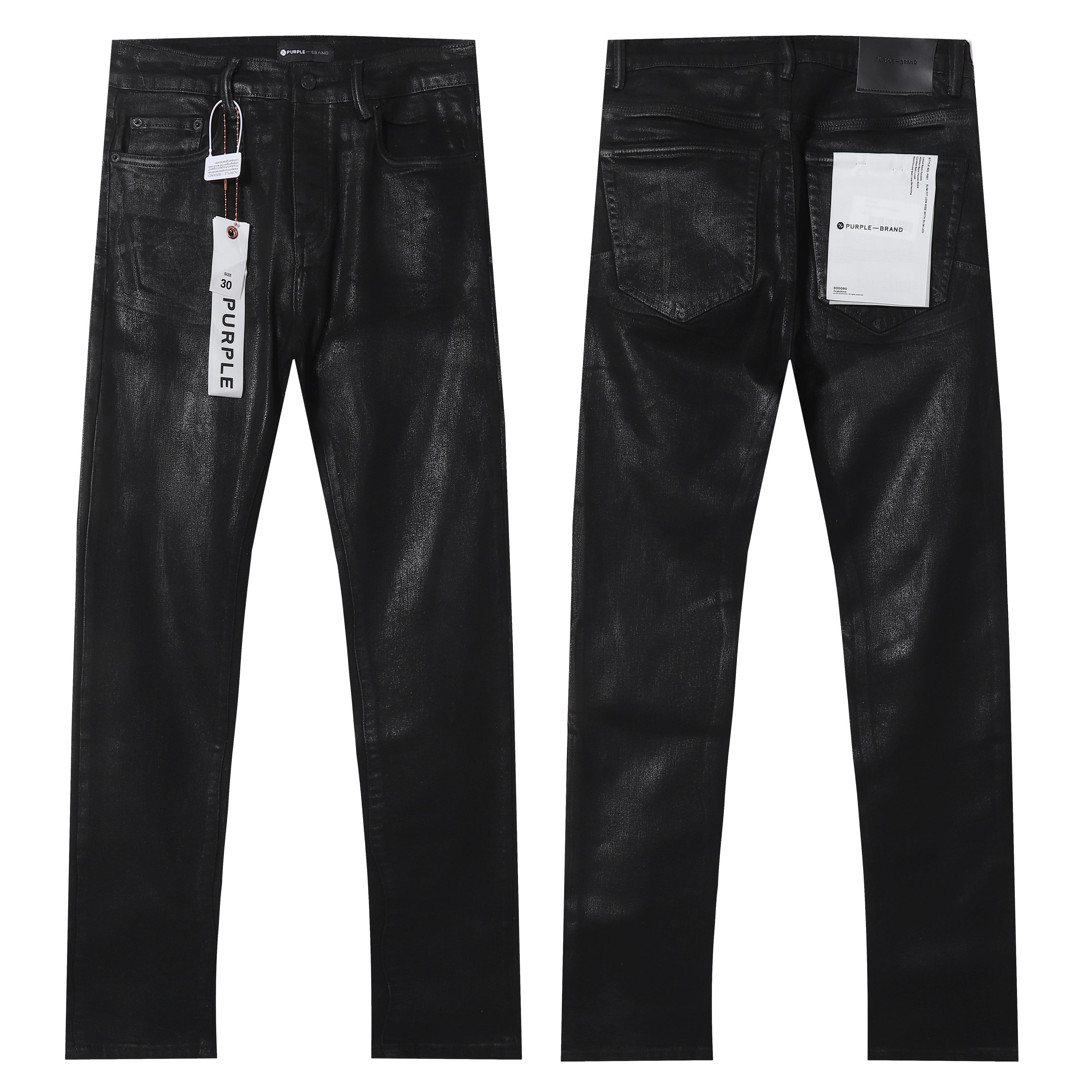 Purple‑Brand Black Coated Shiny Straight Leg Denim Jeans