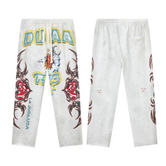 DUAA Sun Moon Heart Totem White Straight Sweatpants