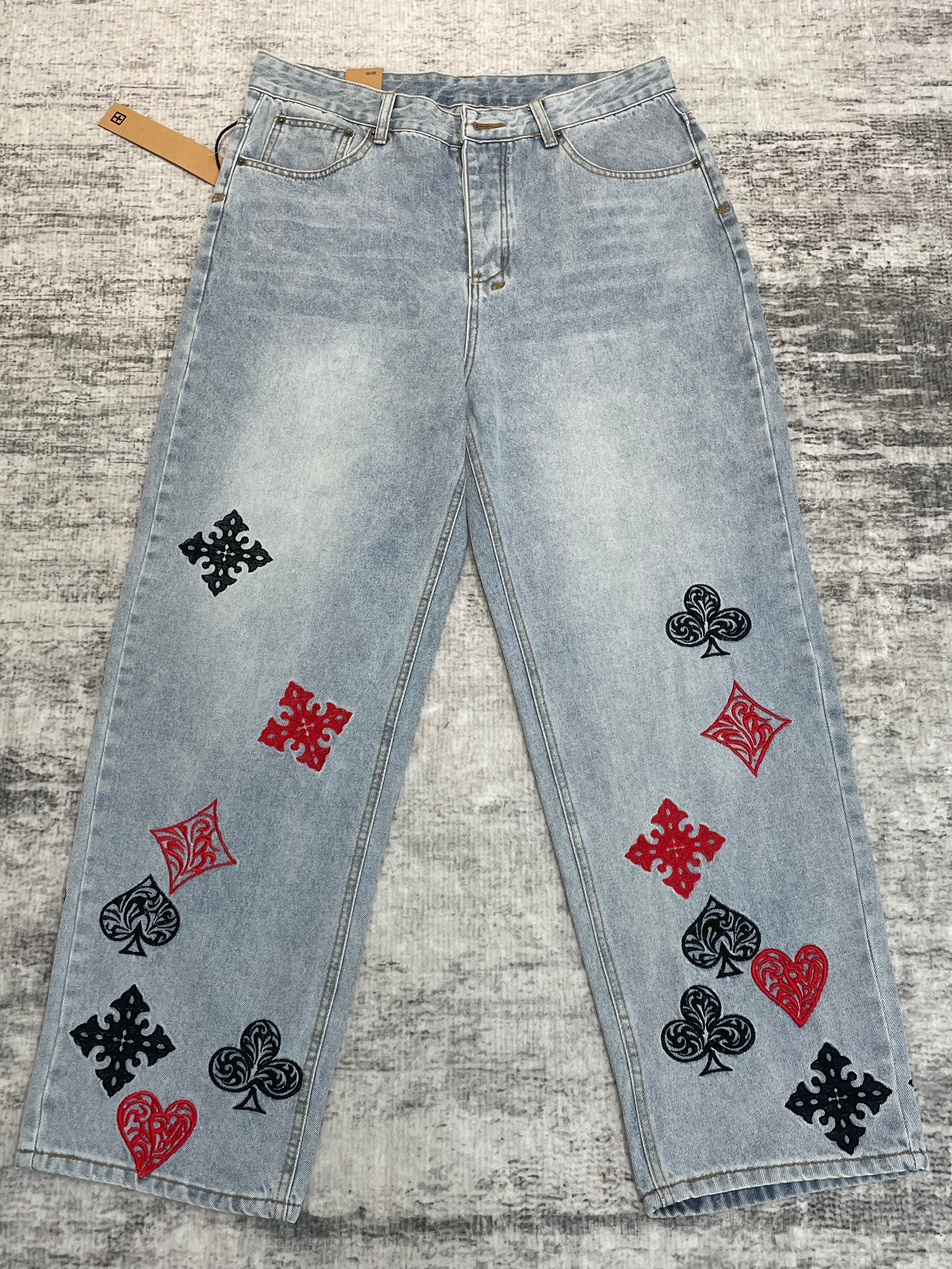 Ksubi Poker Suit Embroidery Light Wash Baggy Jeans