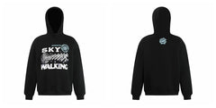 Broken Planet Sky Walking Black Oversized Graphic Hoodie