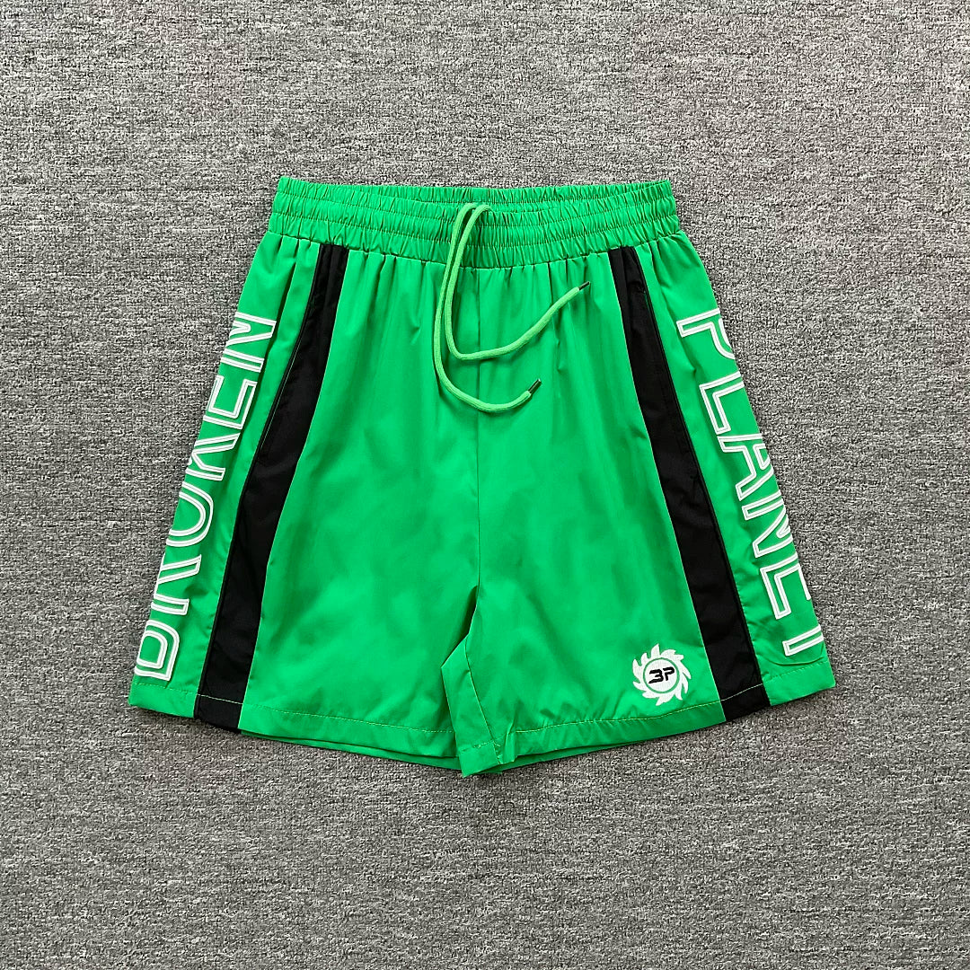 Broken Planet Side Letter Print Color‑Block Sport Shorts (4 Colors)