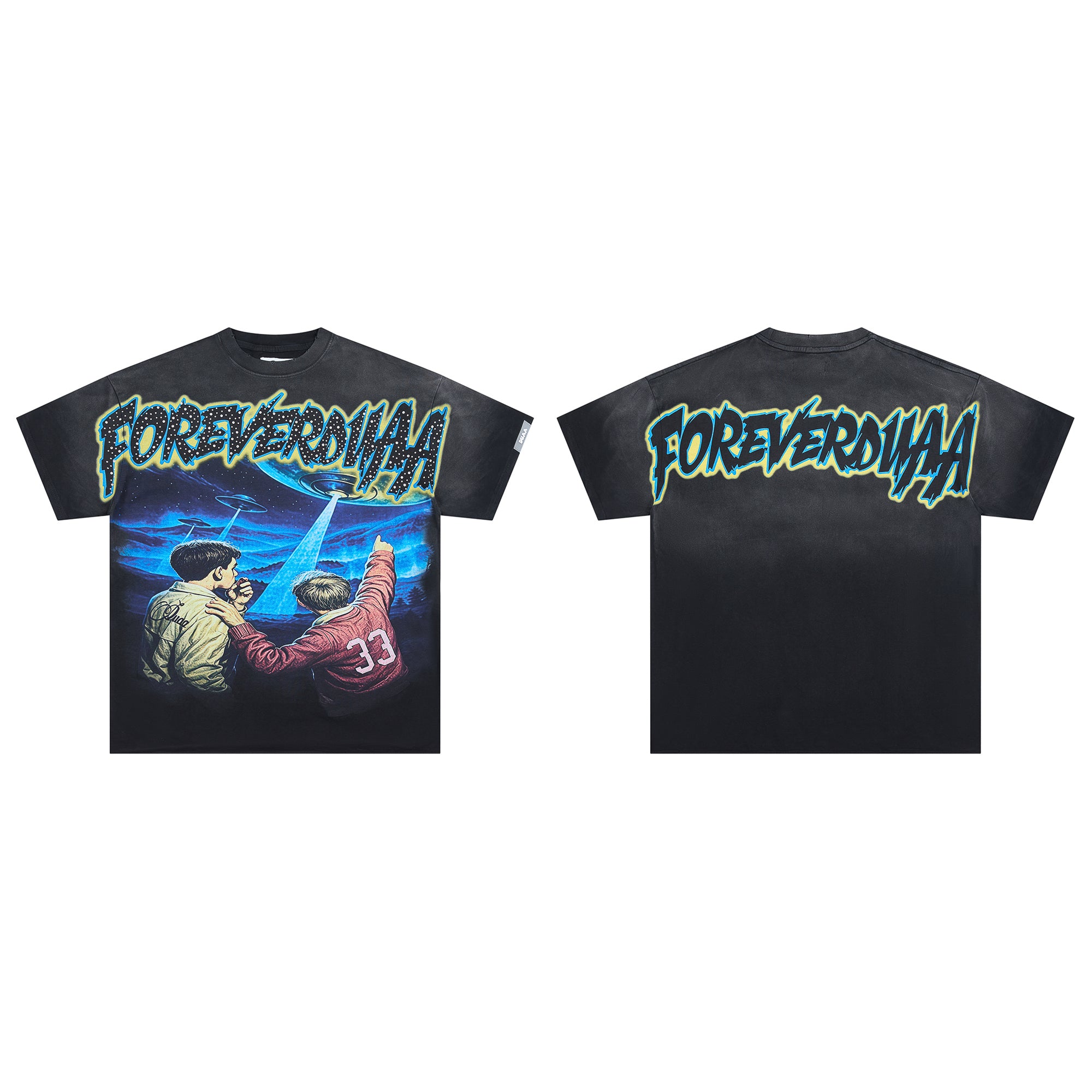 DUAA FOREVERDUH Alien UFO Boys Vintage Washed Graphic T-Shirt