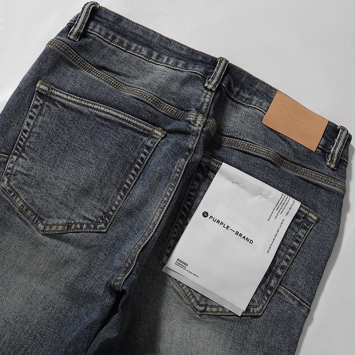 Purple‑Brand Vintage Blue Crackle Wash Straight Leg Jeans