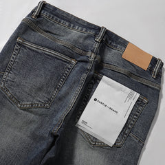 Purple‑Brand Vintage Blue Crackle Wash Straight Leg Jeans