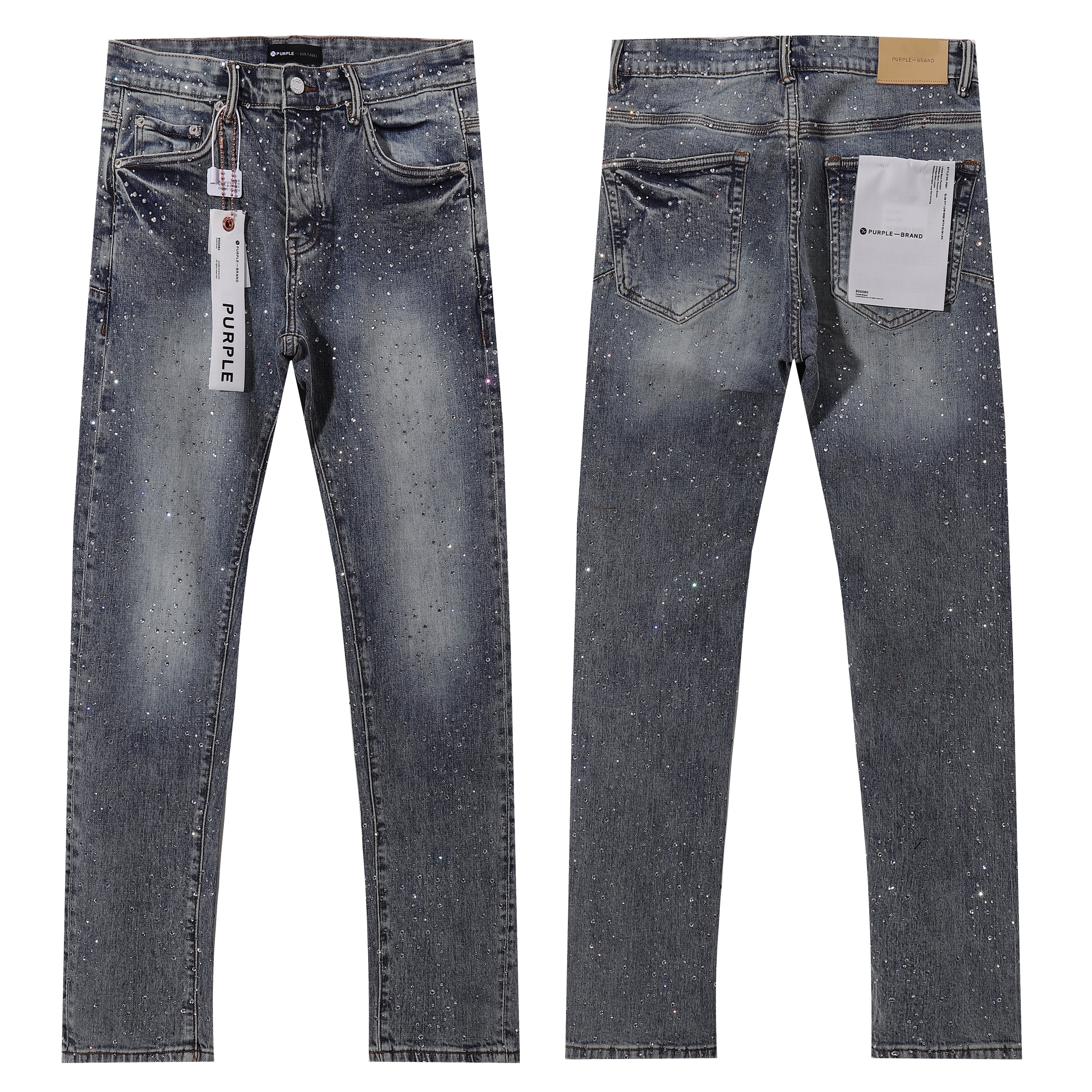 Purple‑Brand Full Rhinestone Embellished Straight Leg Jeans