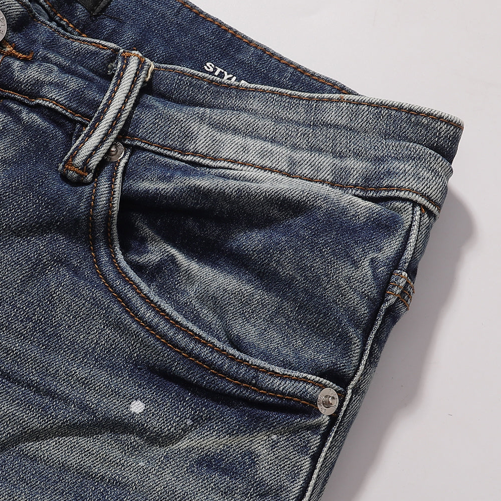Purple‑Brand Light Wash Ripped Repair White Paint Splatter Straight Jeans