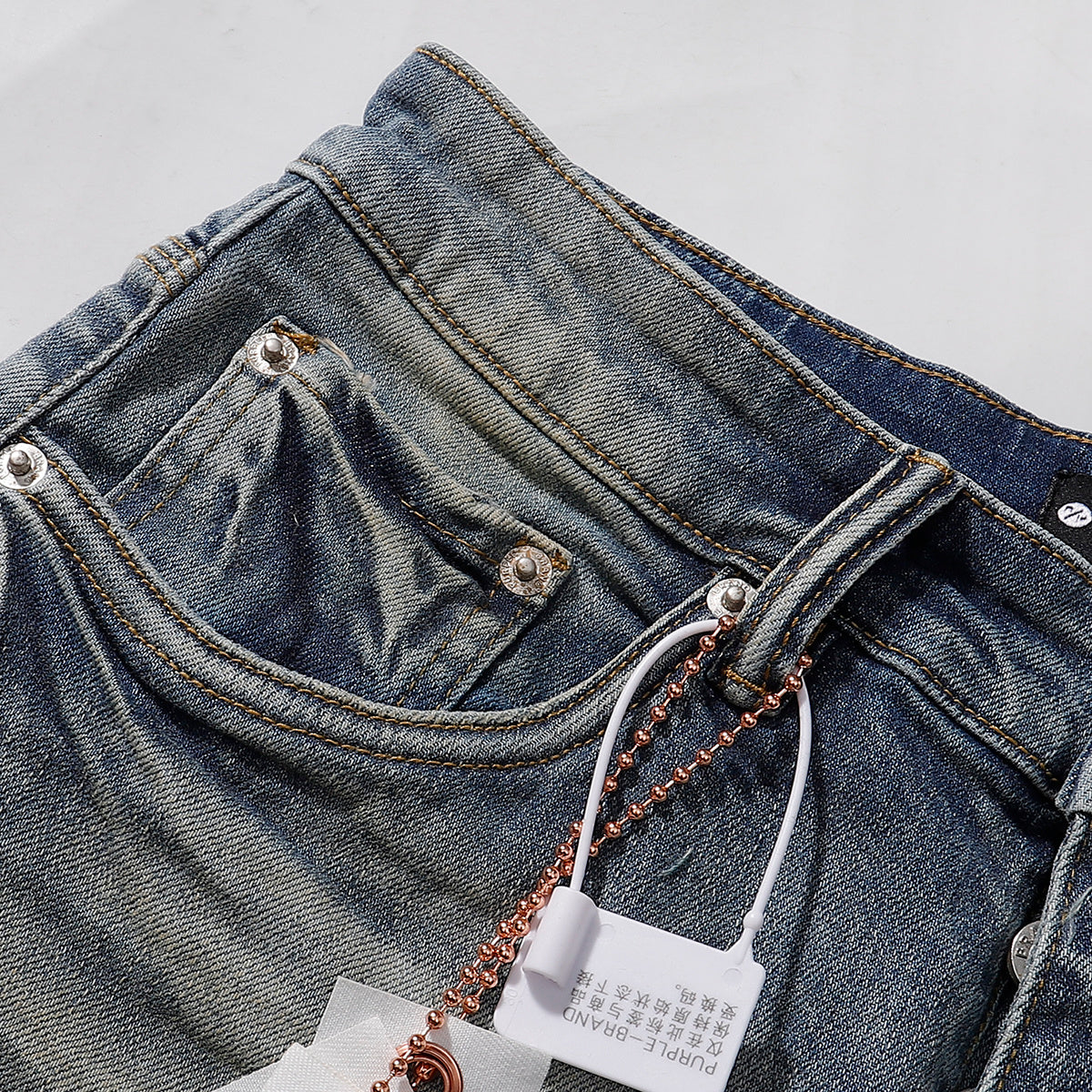 Purple‑Brand Vintage Washed Large Frayed Ripped Straight Leg Jeans