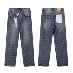 Purple‑Brand Monogram Jacquard Cargo Wide Leg Jeans