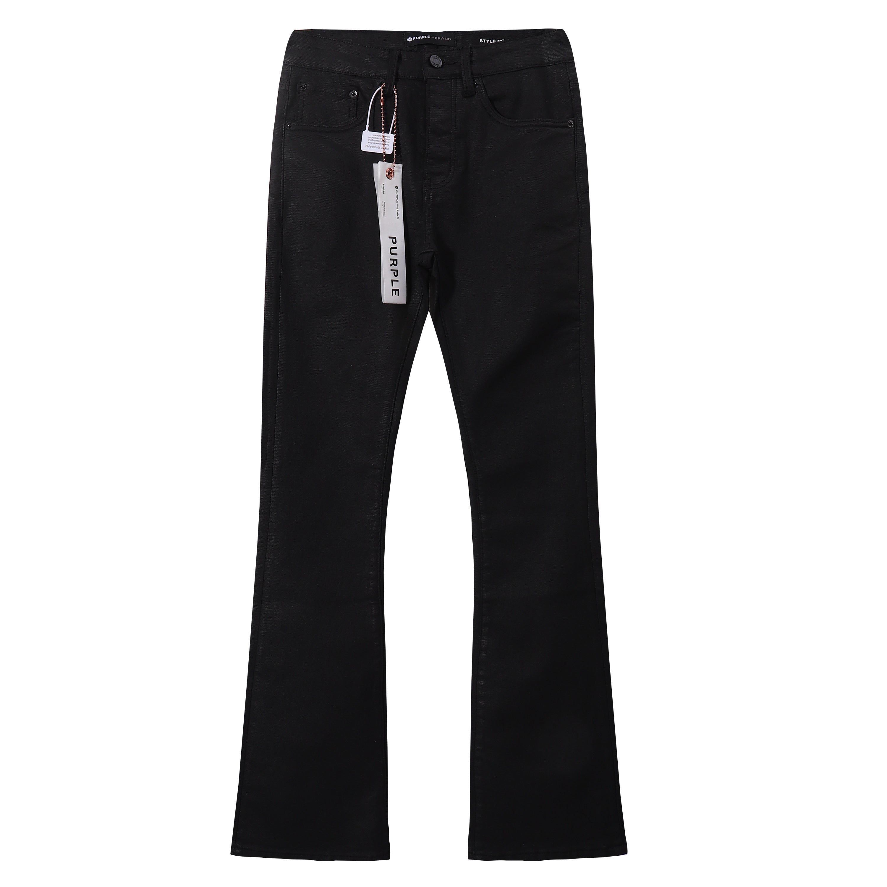 Purple‑Brand Solid Black Coated Flare Jeans