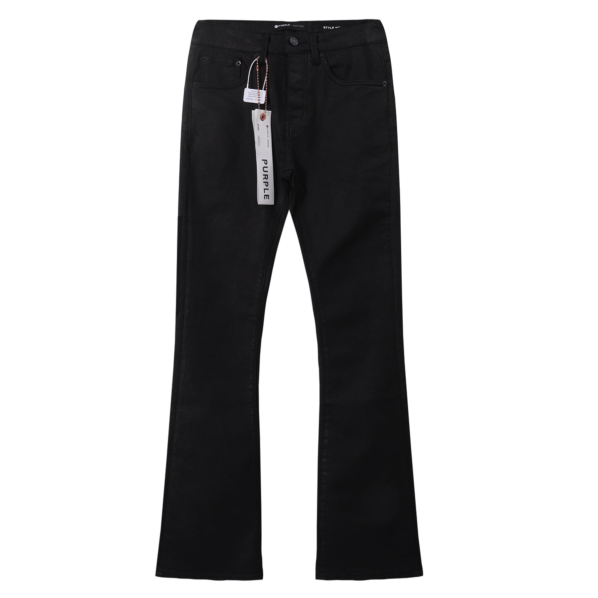 Purple‑Brand Solid Black Coated Flare Jeans