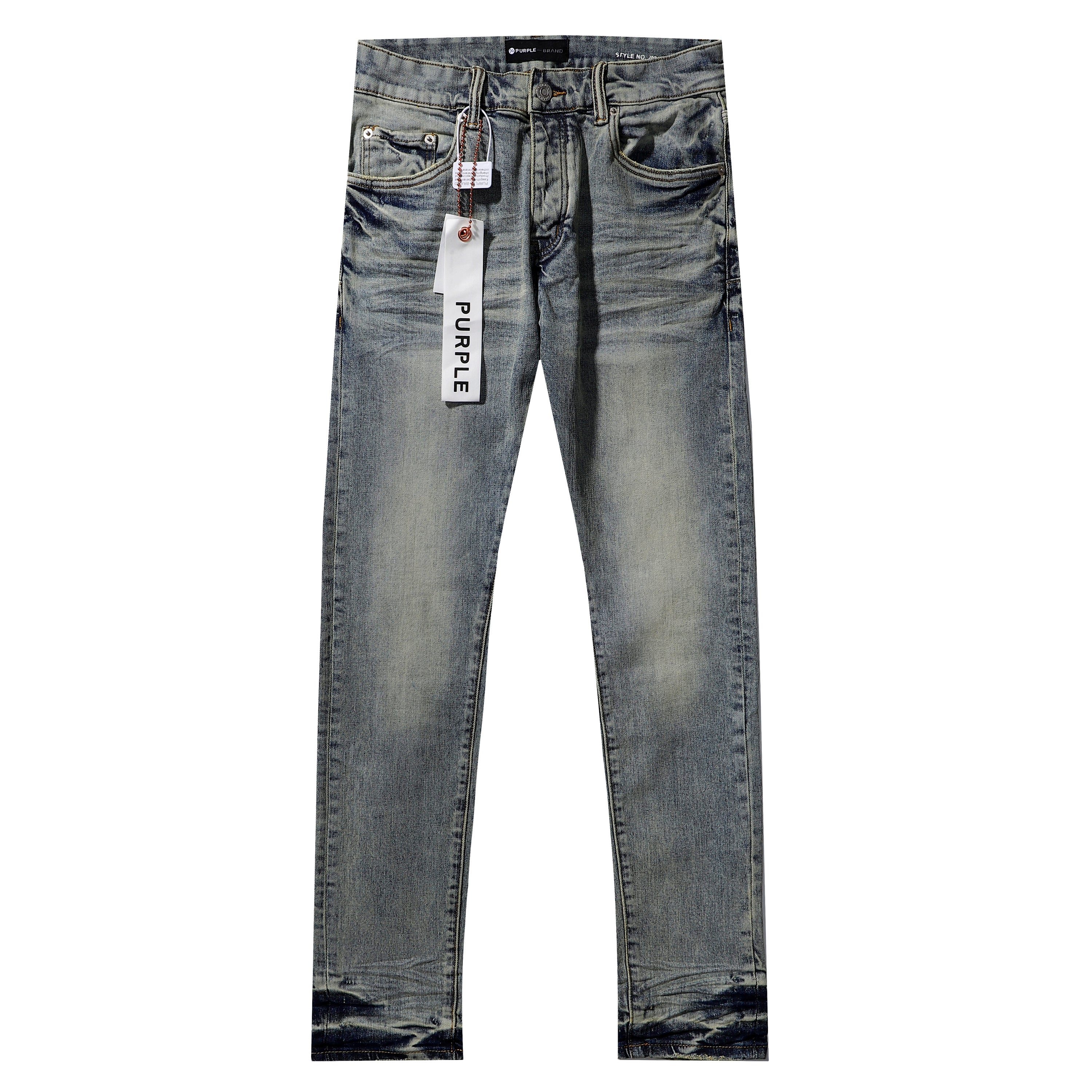 Purple‑Brand Vintage Faded Sand Wash Straight Leg Denim Jeans