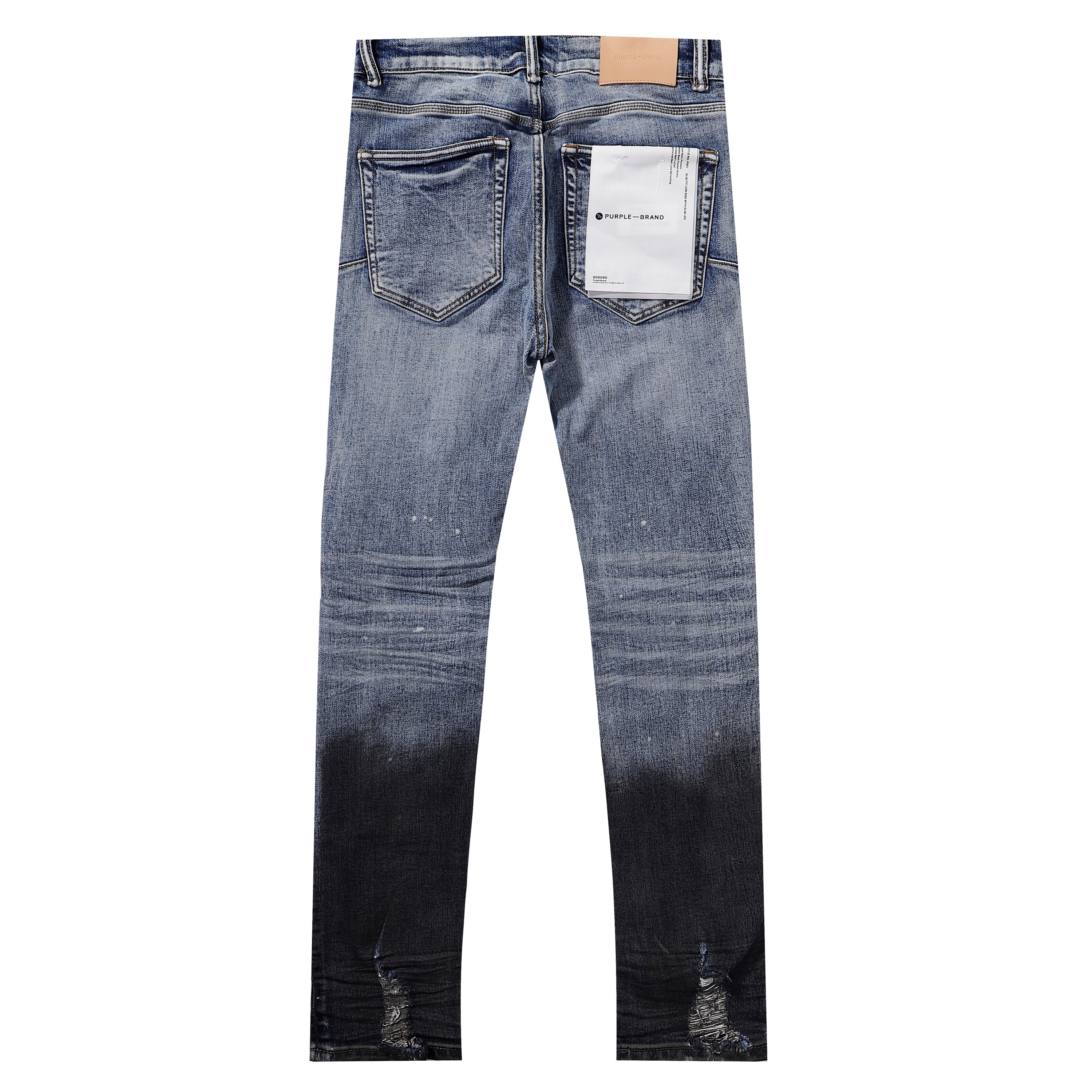 Purple‑Brand Gradient Dip‑Dye Knee Frayed Ripped Splatter Paint Straight Leg Jeans