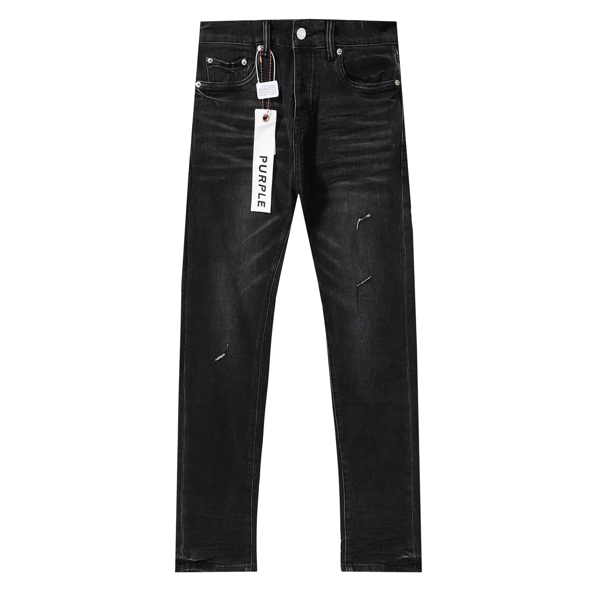 Purple‑Brand Black Faded Minimal Slit Rip Straight Leg Jeans