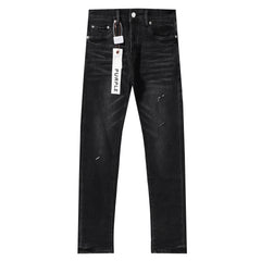 Purple‑Brand Black Faded Minimal Slit Rip Straight Leg Jeans