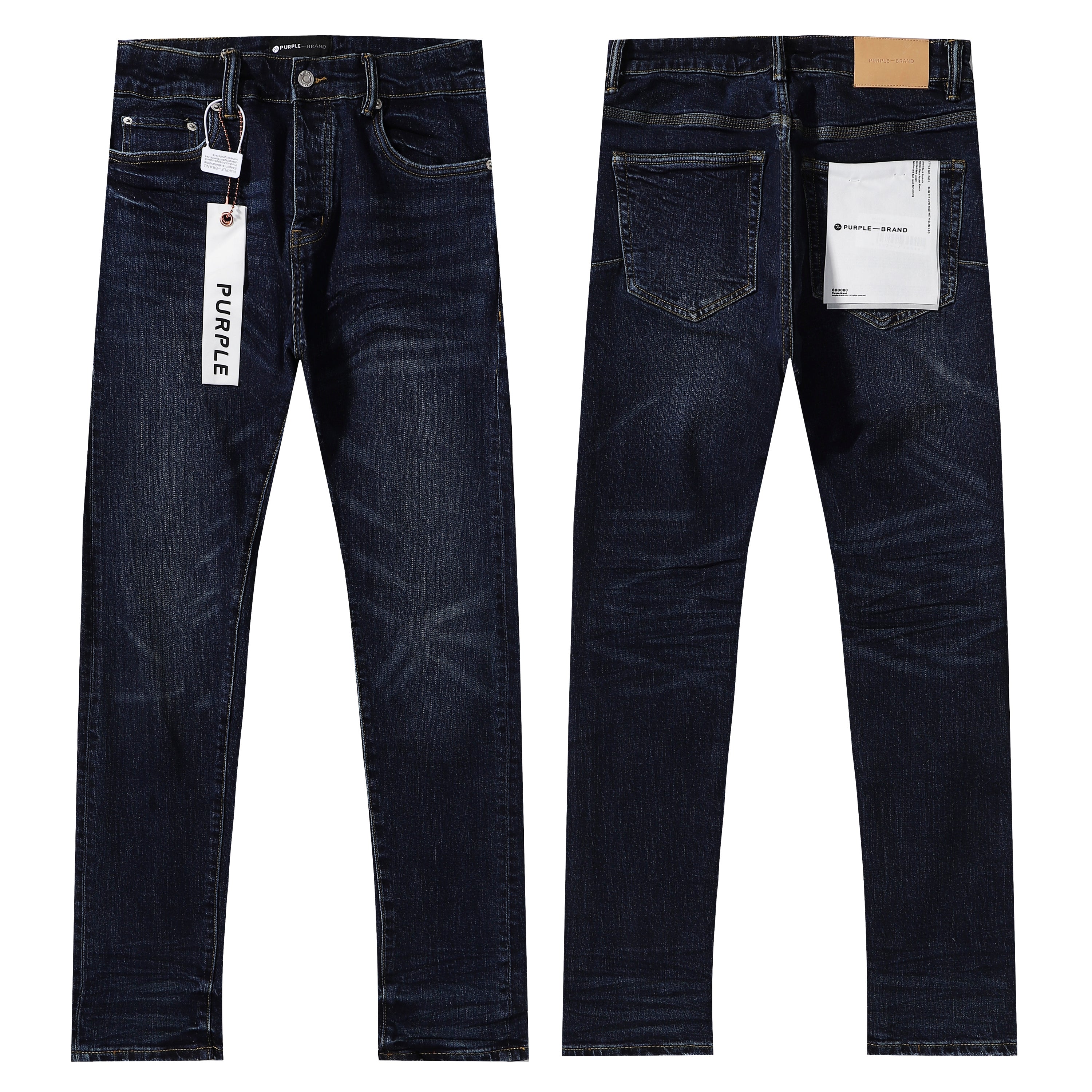 Purple‑Brand Raw Dark Indigo Whisker Straight Leg Jeans