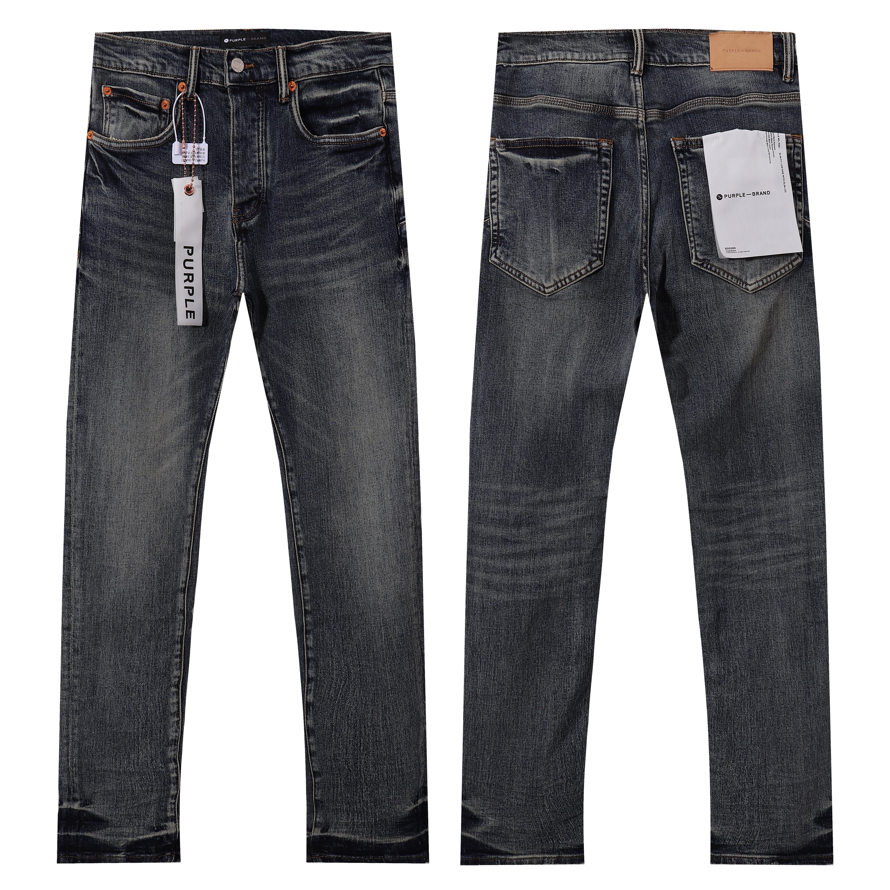 Purple‑Brand Dark Vintage Whisker Gradient Hem Straight Leg Jeans