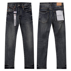 Purple‑Brand Dark Vintage Whisker Gradient Hem Straight Leg Jeans