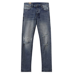 Ksubi HIGH Letter Print Distressed Light Blue Slim Jeans