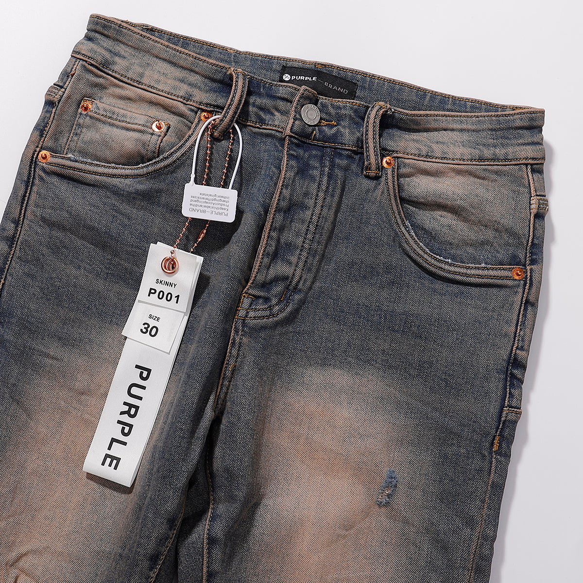 Purple‑Brand Vintage Brown‑Tone Heavy Distressed Frayed Straight Leg Jeans