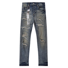 Purple‑Brand Vintage Washed Large Frayed Ripped Straight Leg Jeans