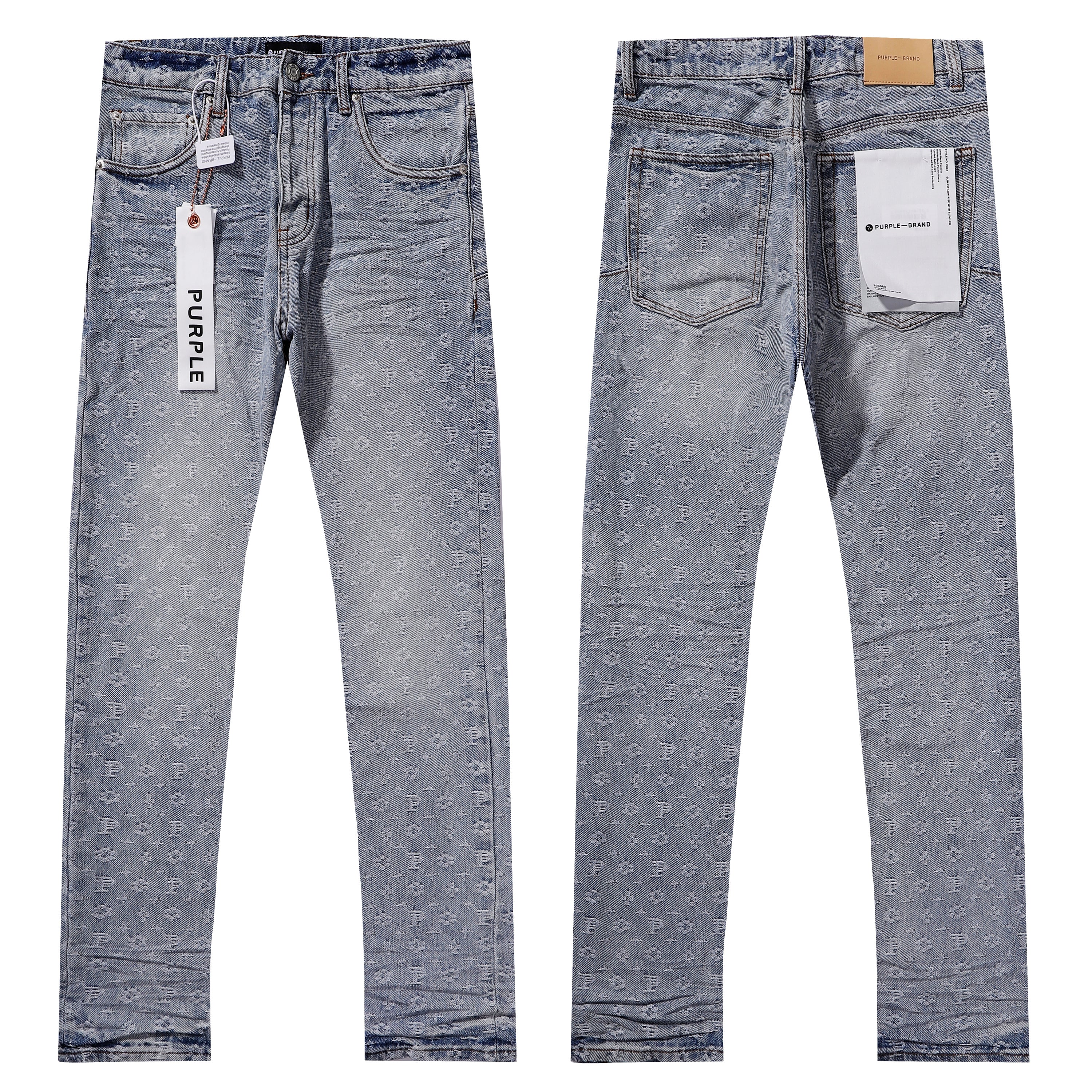 Purple‑Brand Monogram Jacquard Straight Leg Jeans