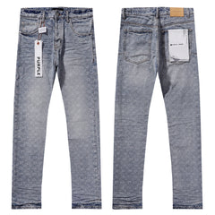 Purple‑Brand Monogram Jacquard Straight Leg Jeans