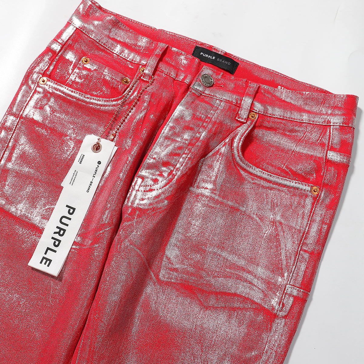 Purple‑Brand Red Metallic Coated Straight Leg Jeans