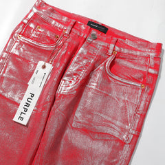 Purple‑Brand Red Metallic Coated Straight Leg Jeans