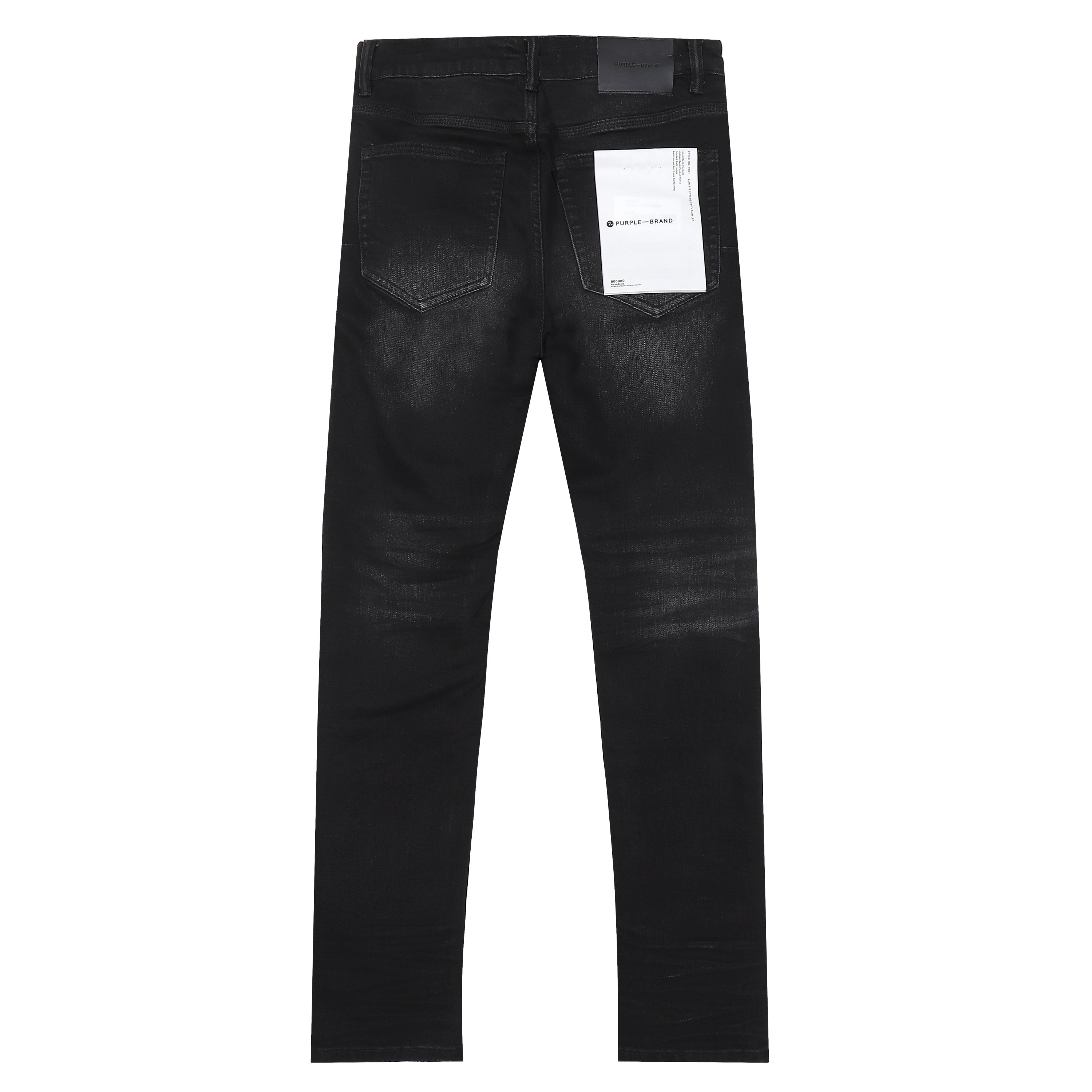 Purple‑Brand Black Repair Patch Splatter Detail Straight Leg Jeans