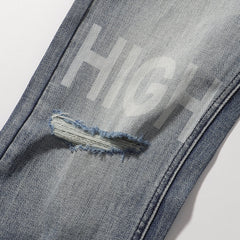 Ksubi HIGH Letter Print Distressed Light Blue Slim Jeans