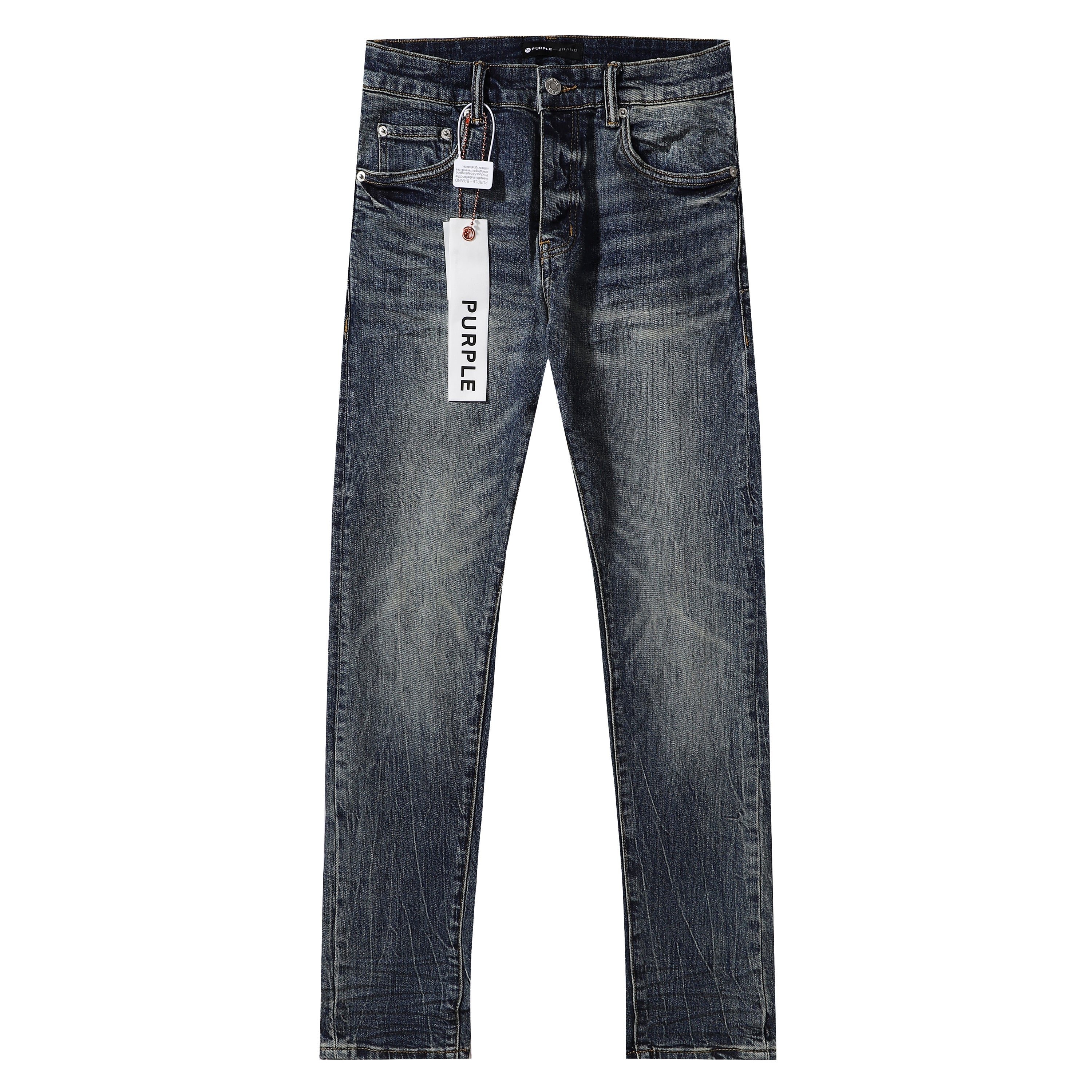 Purple‑Brand Vintage Blue Crackle Wash Straight Leg Jeans