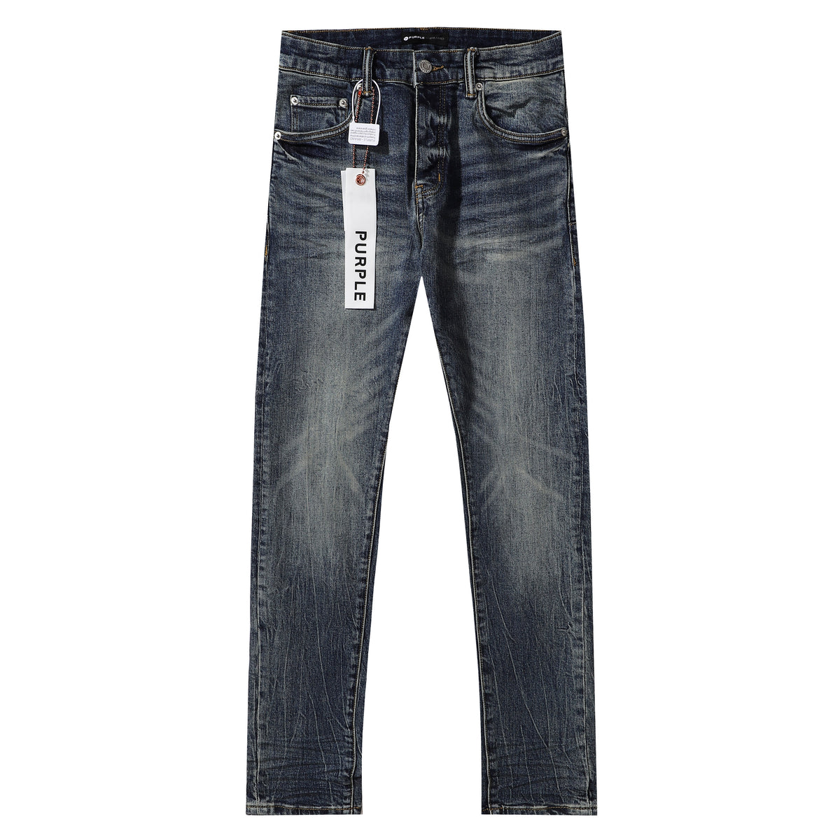 Purple‑Brand Vintage Blue Crackle Wash Straight Leg Jeans
