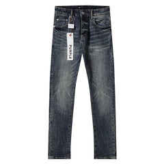 Purple‑Brand Vintage Blue Crackle Wash Straight Leg Jeans